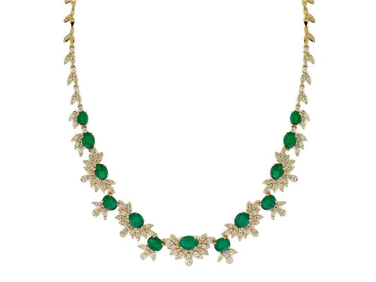 EFFY 14K YELLOW GOLD DIAMOND,NATURAL EMERALD NECKLACE