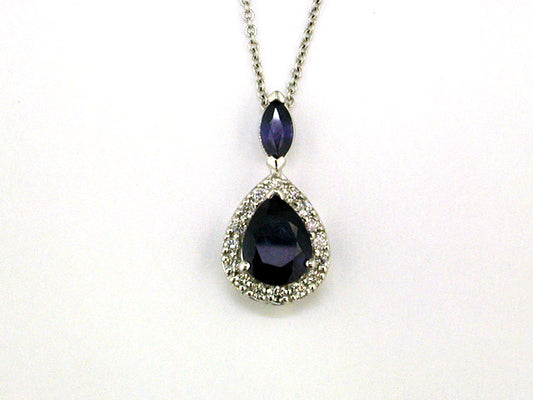 EFFY 14K WHITE GOLD DIAMOND,NATURAL SAPPHIRE PENDANT