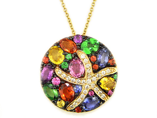 EFFY 14K ROSE GOLD DIAMOND,NATURAL CEYLON SAPPHIRE,ORANGE SAPPHIRE,PINK SAPPHIRE,PURPLE SAPPHIRE,TSAVORITE,YELLOW SAPPHIRE PENDANT