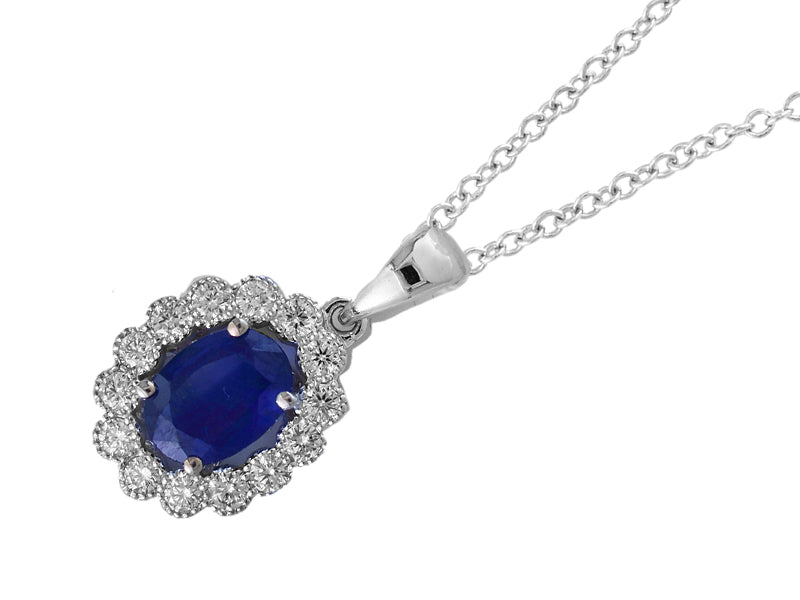 EFFY 14K WHITE GOLD DIAMOND,NATURAL SAPPHIRE PENDANT