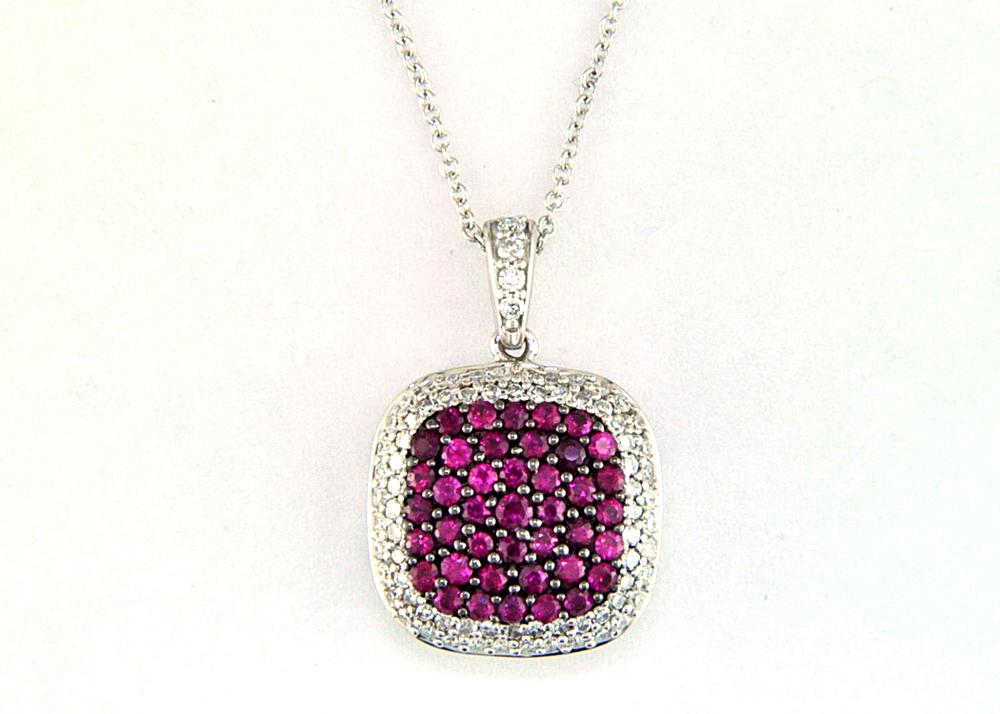 EFFY 14K WHITE GOLD DIAMOND,NATURAL RUBY PENDANT