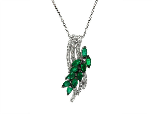 EFFY 14K WHITE GOLD DIAMOND,NATURAL EMERALD PENDANT