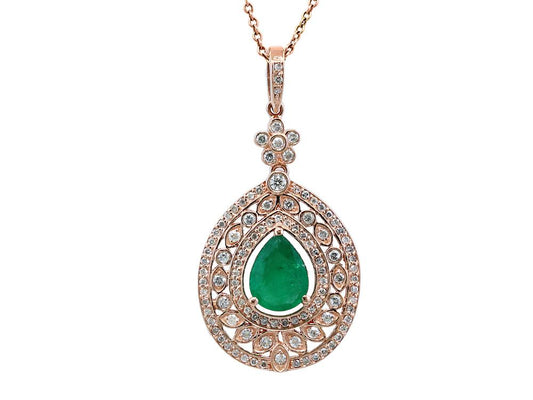 EFFY 14K ROSE GOLD DIAMOND,NATURAL EMERALD PENDANT