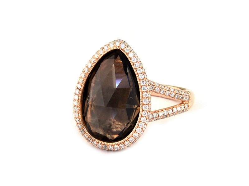 EFFY 14K ROSE GOLD DIAMOND and SMOKY QUARTZ RING