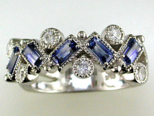 EFFY 14K WHITE GOLD DIAMOND,NATURAL CEYLON SAPPHIRE RING