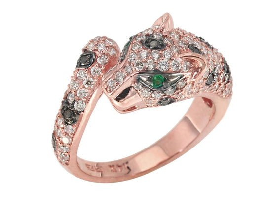 EFFY 14K ROSE GOLD DIAMOND,BLACK DIAMOND,NATURAL EMERALD RING