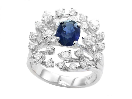 EFFY 14K WHITE GOLD DIAMOND,NATURAL SAPPHIRE RING