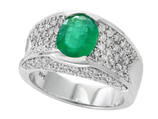 EFFY 14K WHITE GOLD DIAMOND,NATURAL EMERALD RING