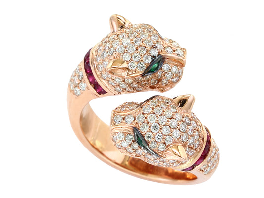 EFFY 14K ROSE GOLD DIAMOND,NATURAL EMERALD,NATURAL RUBY RING