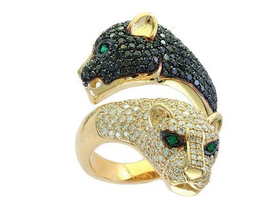 EFFY 14K YELLOW GOLD DIAMOND,BLACK DIAMOND,NATURAL EMERALD RING