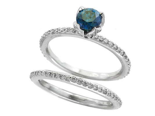 EFFY 14K WHITE GOLD DIAMOND,BLUE DIAMOND, RING