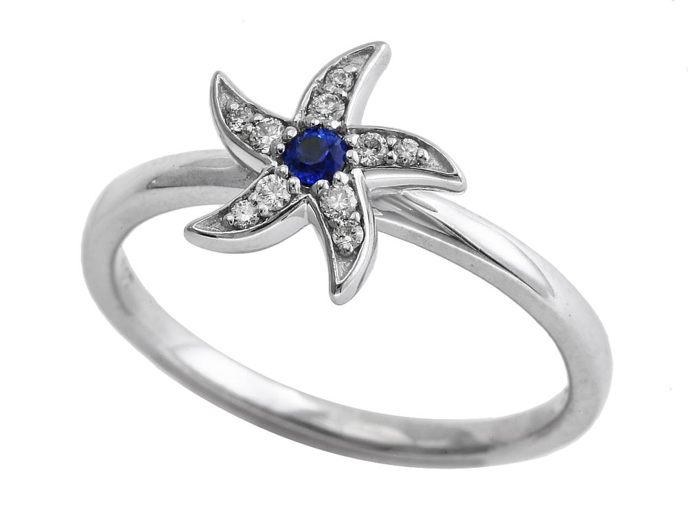 EFFY 14K WHITE GOLD DIAMOND,NATURAL SAPPHIRE RING