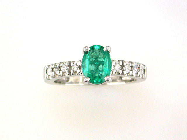 EFFY 14K WHITE GOLD DIAMOND,ZAMBIAN EMERALD RING