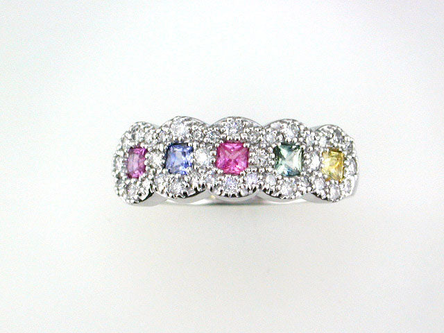 EFFY 14K WHITE GOLD DIAMOND,NATURAL CEYLON SAPPHIRE,GREEN SAPPHIRE,PINK SAPPHIRE,PURPLE SAPPHIRE,YELLOW SAPPHIRE RING