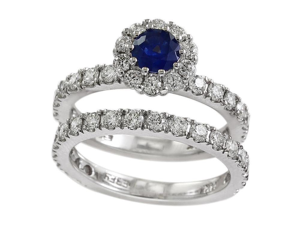 EFFY 14K WHITE GOLD DIAMOND,NATURAL SAPPHIRE RING