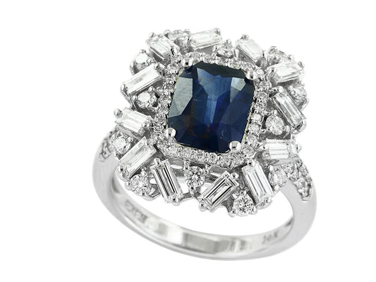 EFFY 14K WHITE GOLD DIAMOND,NATURAL SAPPHIRE RING