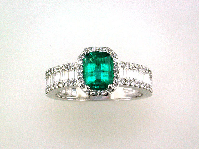 EFFY 14K WHITE GOLD DIAMOND,NATURAL EMERALD RING