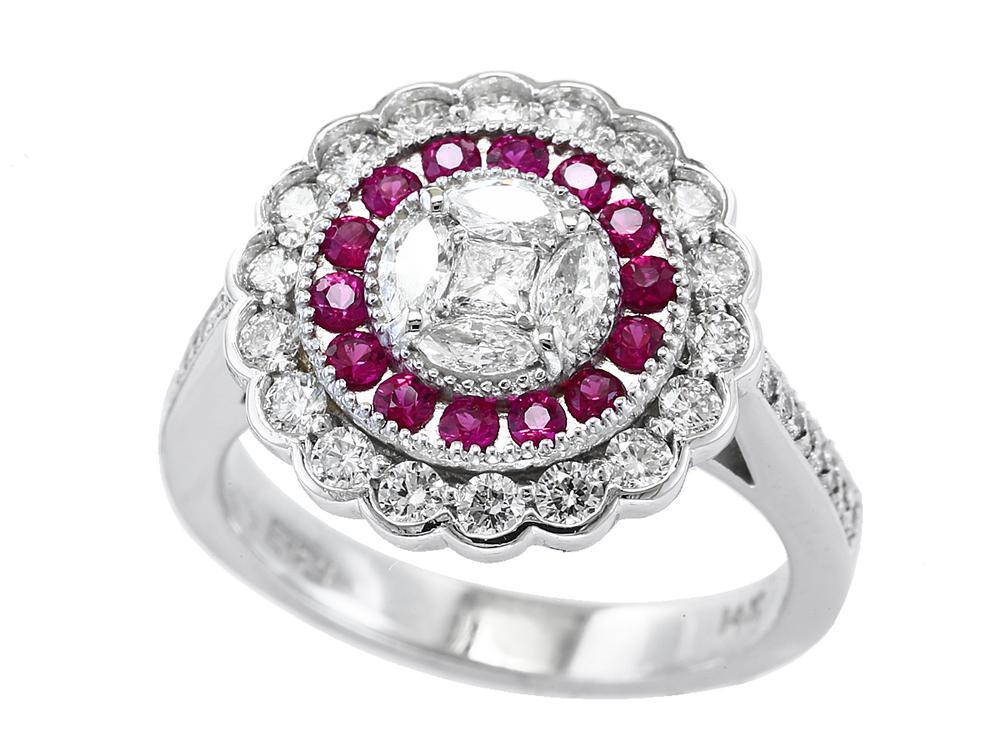 EFFY 14K WHITE GOLD DIAMOND,NATURAL RUBY RING