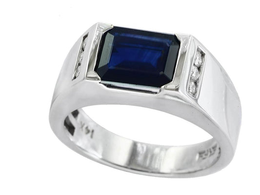 EFFY 14K WHITE GOLD DIAMOND,NATURAL SAPPHIRE RING