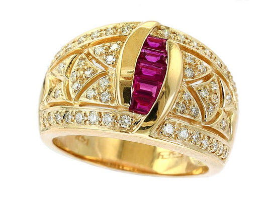 EFFY 14K YELLOW GOLD DIAMOND,NATURAL RUBY RING