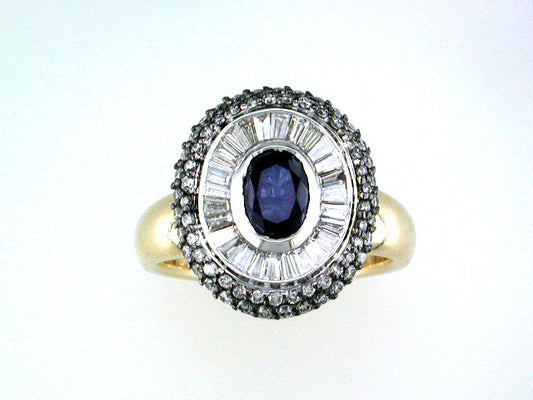 EFFY 14K WHITE and YELLOW GOLD DIAMOND,NATURAL SAPPHIRE RING