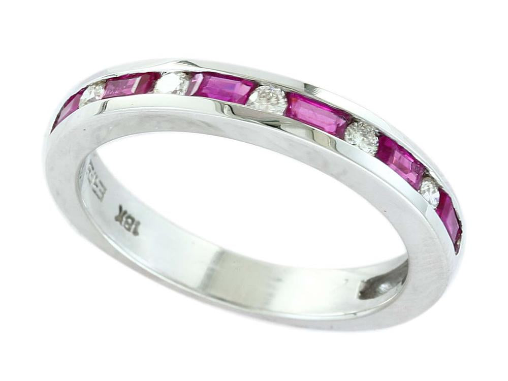 EFFY 18K WHITE GOLD DIAMOND,NATURAL RUBY RING