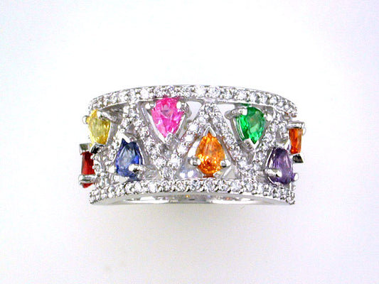 EFFY 14K WHITE GOLD DIAMOND,NATURAL CEYLON SAPPHIRE,RED SAPPHIRE,ORANGE SAPPHIRE,PINK SAPPHIRE,PURPLE SAPPHIRE,TSAVORITE,YELLOW SAPPHIRE RING