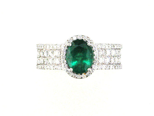 EFFY 14K WHITE GOLD DIAMOND,NATURAL EMERALD RING