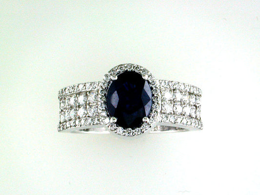 EFFY 14K WHITE GOLD DIAMOND,NATURAL SAPPHIRE RING