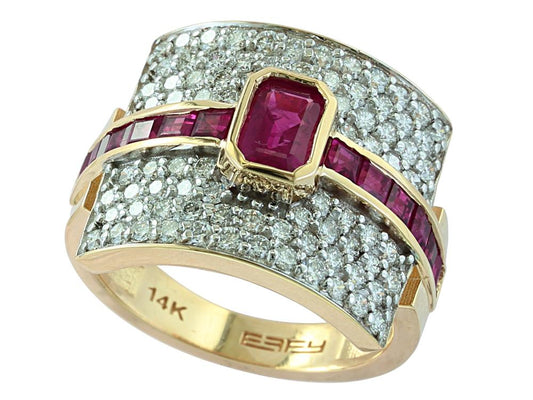 EFFY 14K YELLOW GOLD DIAMOND,NATURAL RUBY RING