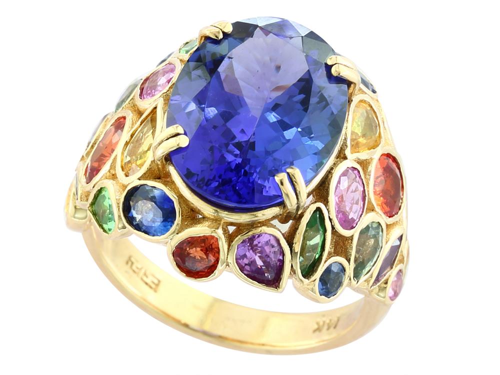 EFFY 14K YELLOW GOLD NATURAL CEYLON SAPPHIRE,GREEN SAPPHIRE,ORANGE SAPPHIRE,PINK SAPPHIRE,PURPLE SAPPHIRE,TSAVORITE,YELLOW SAPPHIRE,TANZANITE RING