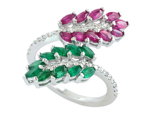 EFFY 14K WHITE GOLD RUBY AND EMERALD AND DIAMOND RING