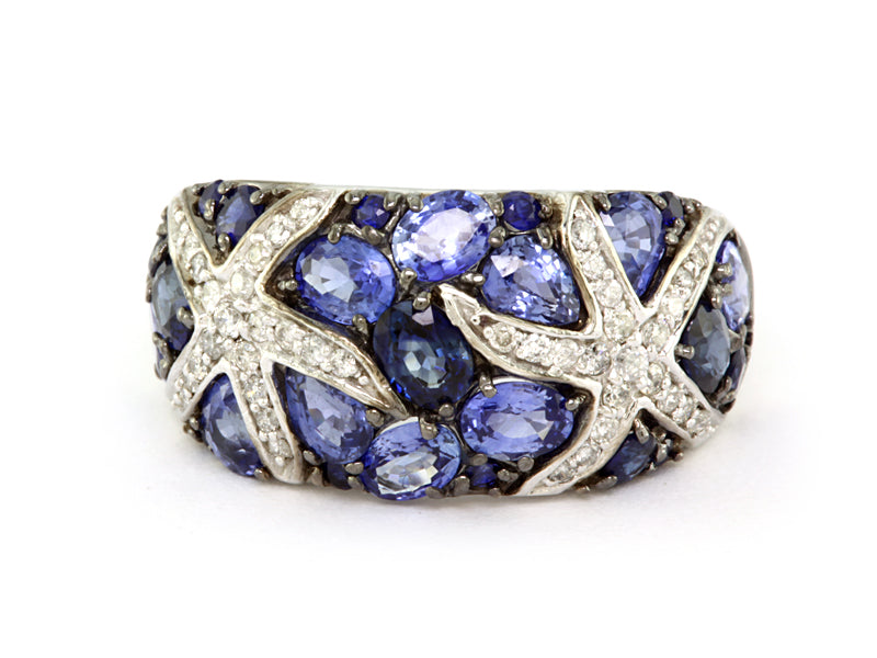 EFFY 14K WHITE GOLD DIAMOND,NATURAL CEYLON SAPPHIRE,NATURAL SAPPHIRE RING