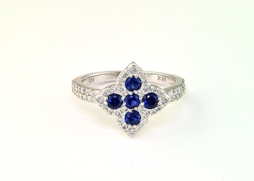 EFFY 14K WHITE GOLD DIAMOND,NATURAL SAPPHIRE RING