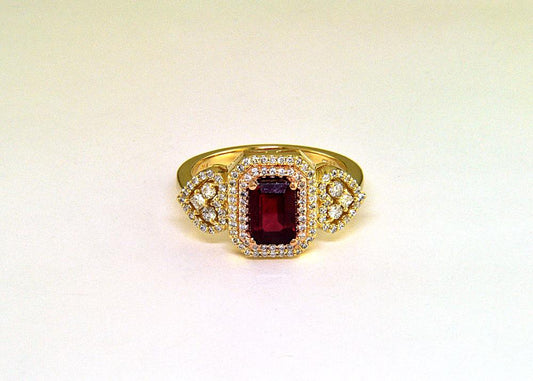 EFFY 14K YELLOW GOLD DIAMOND,NATURAL RUBY RING