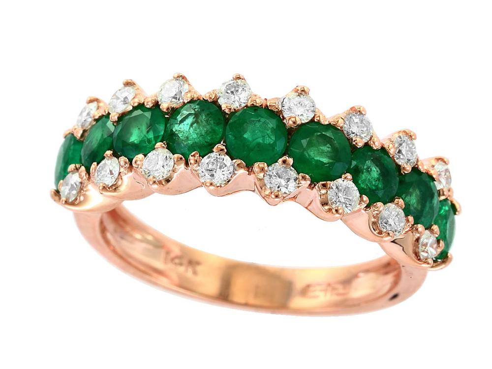 EFFY 14K ROSE GOLD DIAMOND,NATURAL EMERALD RING