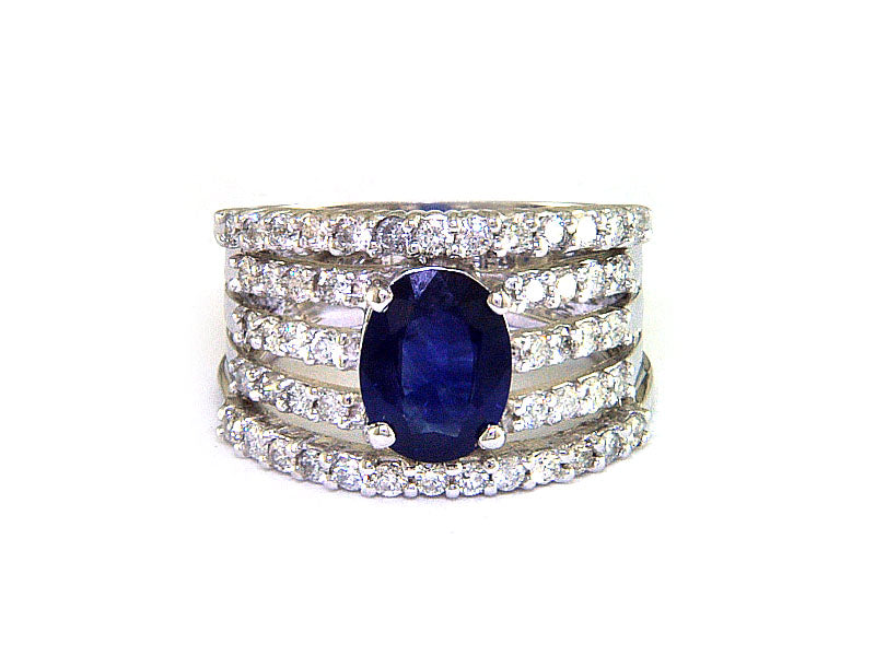 EFFY 14K WHITE GOLD DIAMOND,NATURAL SAPPHIRE RING