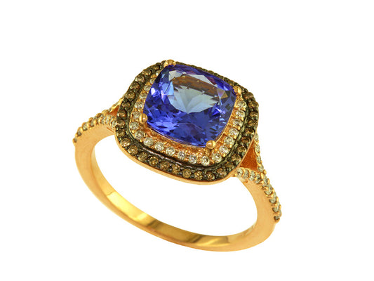 EFFY 14K ROSE GOLD DIAMOND,ESPRESSO DIAMOND,TANZANITE RING