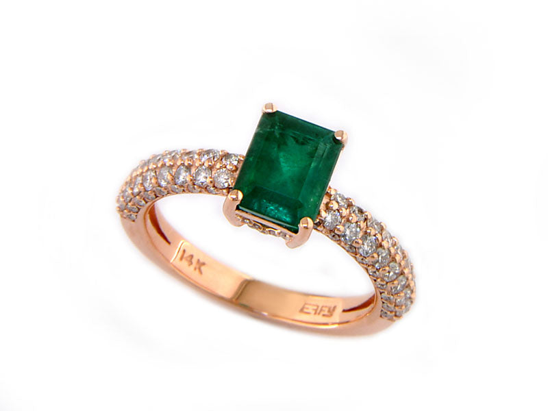 EFFY 14K ROSE GOLD DIAMOND,NATURAL EMERALD RING