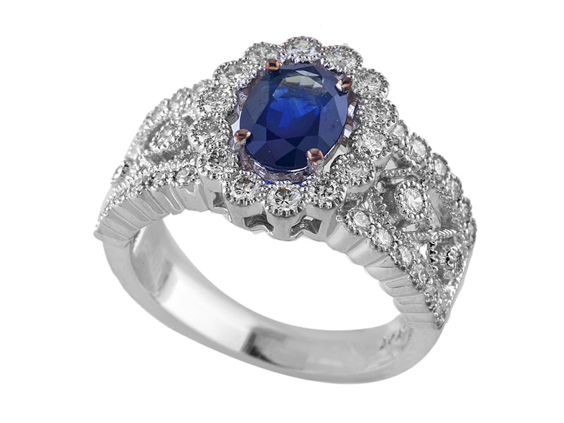 EFFY 14K WHITE GOLD DIAMOND,NATURAL SAPPHIRE RING