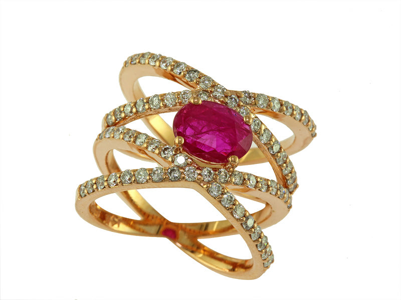 EFFY 14K ROSE GOLD DIAMOND,NATURAL MOZAMBIQUE RUBY RING