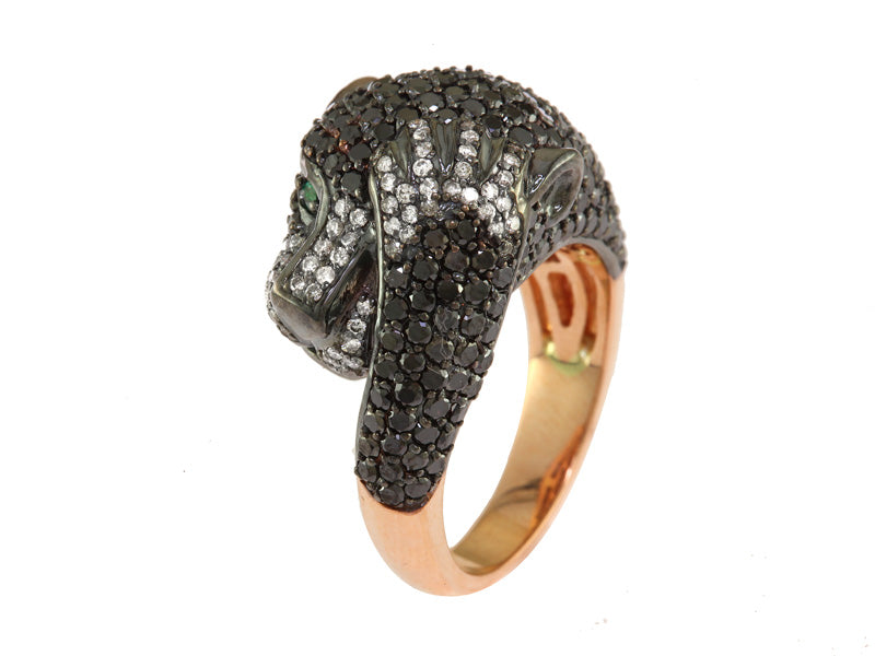 EFFY 14K ROSE GOLD DIAMOND,BLACK DIAMOND,NATURAL EMERALD RING