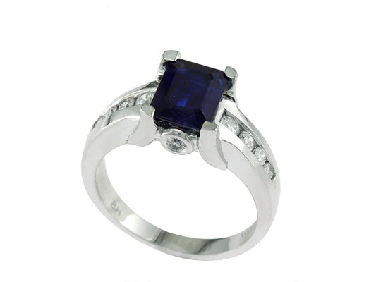 EFFY 14K WHITE GOLD DIAMOND,NATURAL SAPPHIRE RING