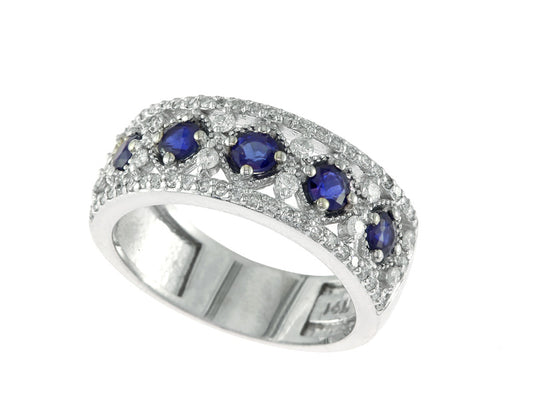 EFFY 14K WHITE GOLD DIAMOND,NATURAL SAPPHIRE RING