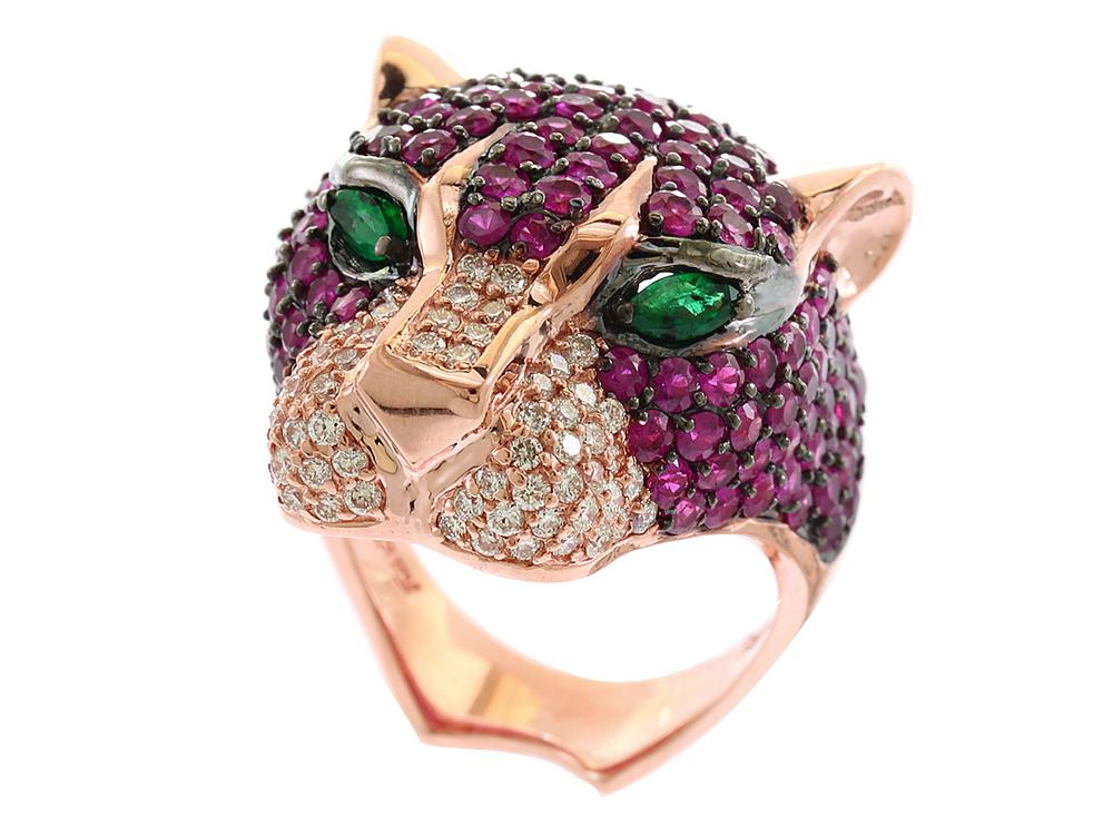 EFFY 14K ROSE GOLD DIAMOND,NATURAL EMERALD,NATURAL RUBY RING