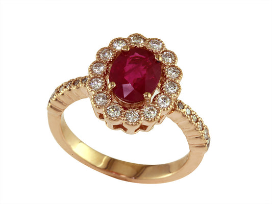 EFFY 14K ROSE GOLD DIAMOND,NATURAL RUBY RING