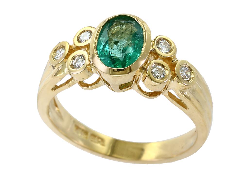 EFFY 14K YELLOW GOLD DIAMOND,NATURAL EMERALD RING