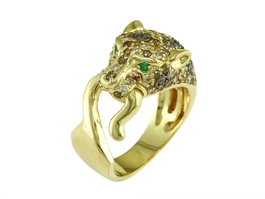 EFFY 14K YELLOW GOLD DIAMOND,BLACK DIAMOND,NATURAL EMERALD RING