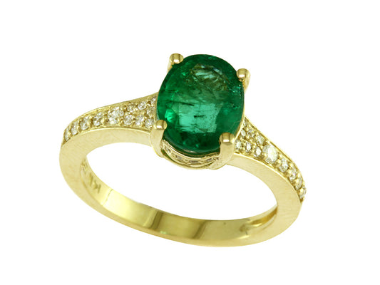 EFFY 14K YELLOW GOLD DIAMOND,NATURAL EMERALD RING