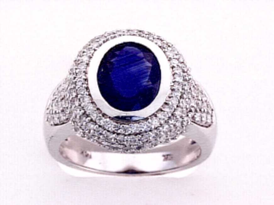 EFFY 14K WHITE GOLD DIAMOND,NATURAL SAPPHIRE RING